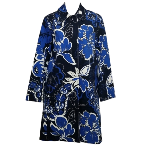 By Malene Birger Floral Trench Coat Maudea Nigh Sky Size 34...